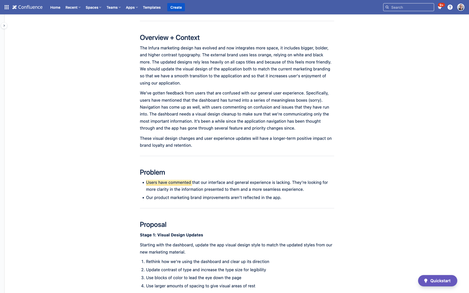 Screenshot of the project proposal in Confluence
