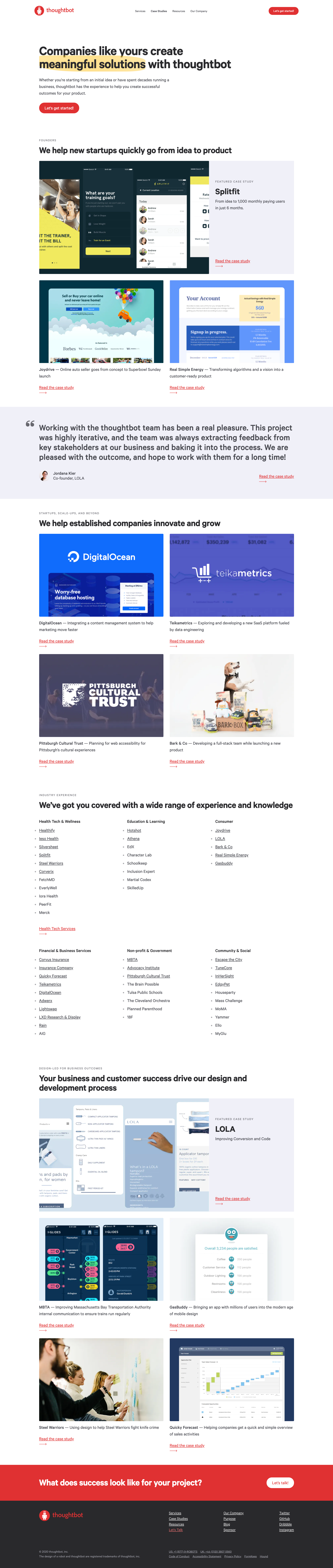 A screenshot of the Case Studies page on thoughtbot.com