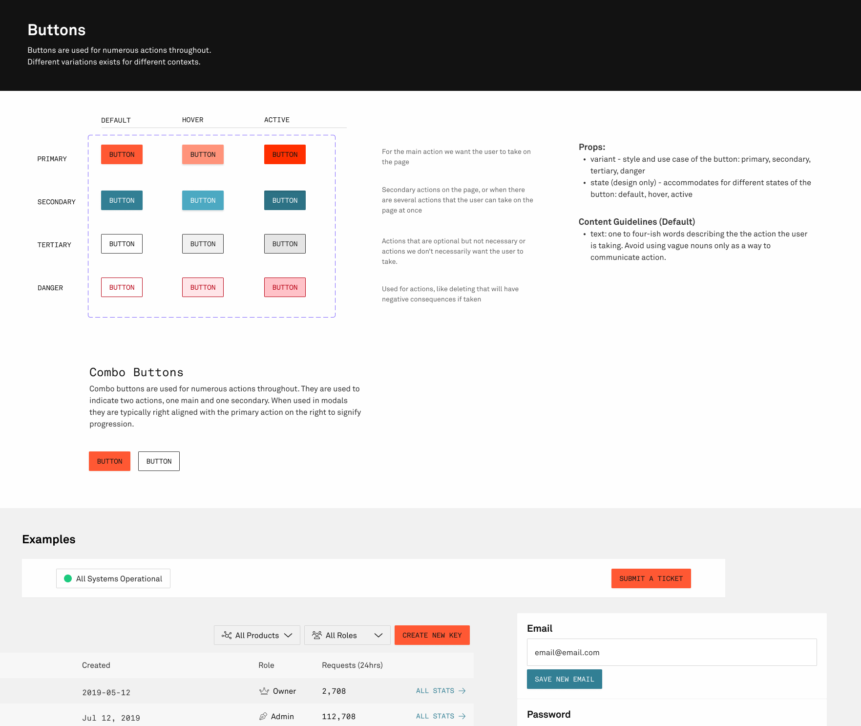 Screenshot of button component and it's documentation