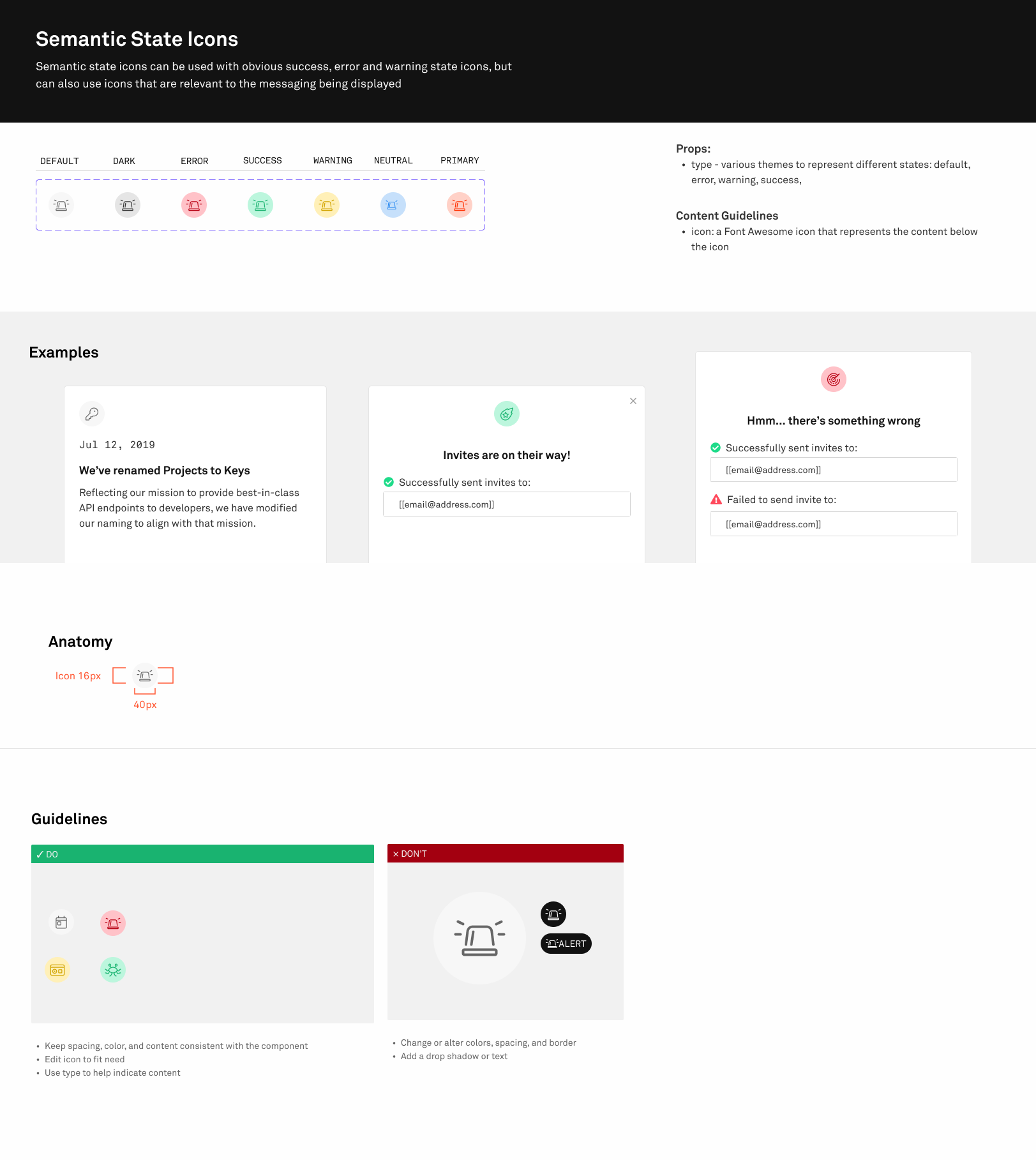 Screenshot of action link component and it's documentation