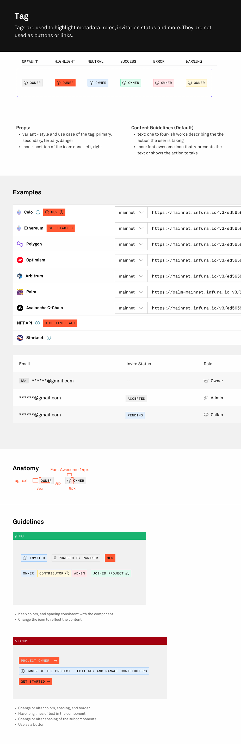 Screenshot of action link component and it's documentation
