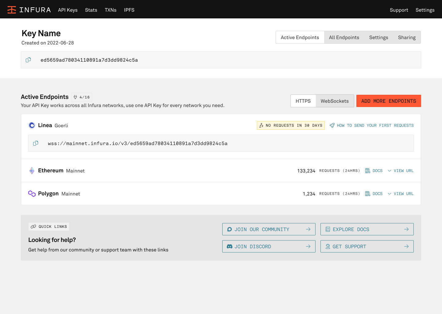 Mockup of the active endpoints screen