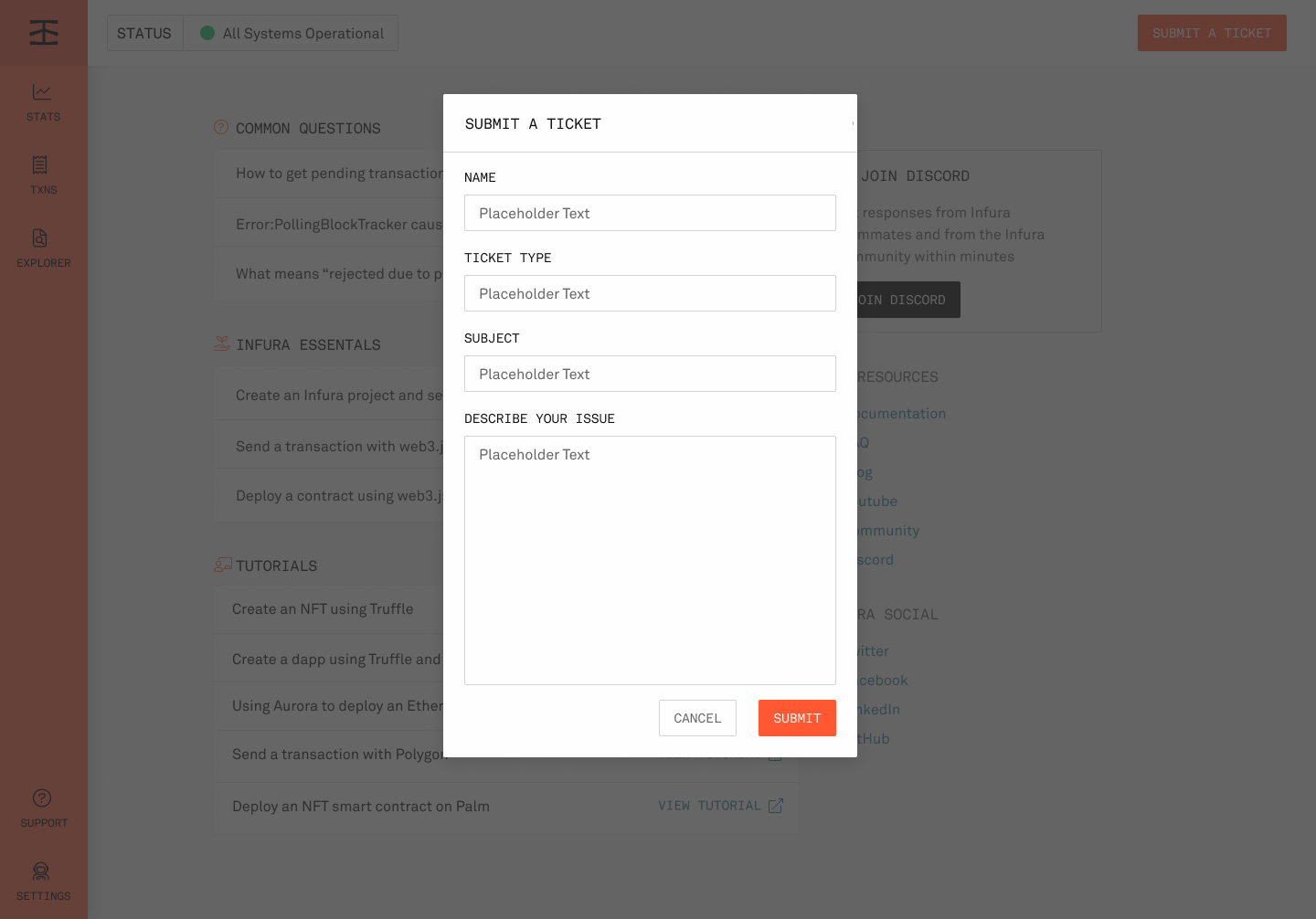 Screenshot of high fidelity designs for Infura support page in Figma