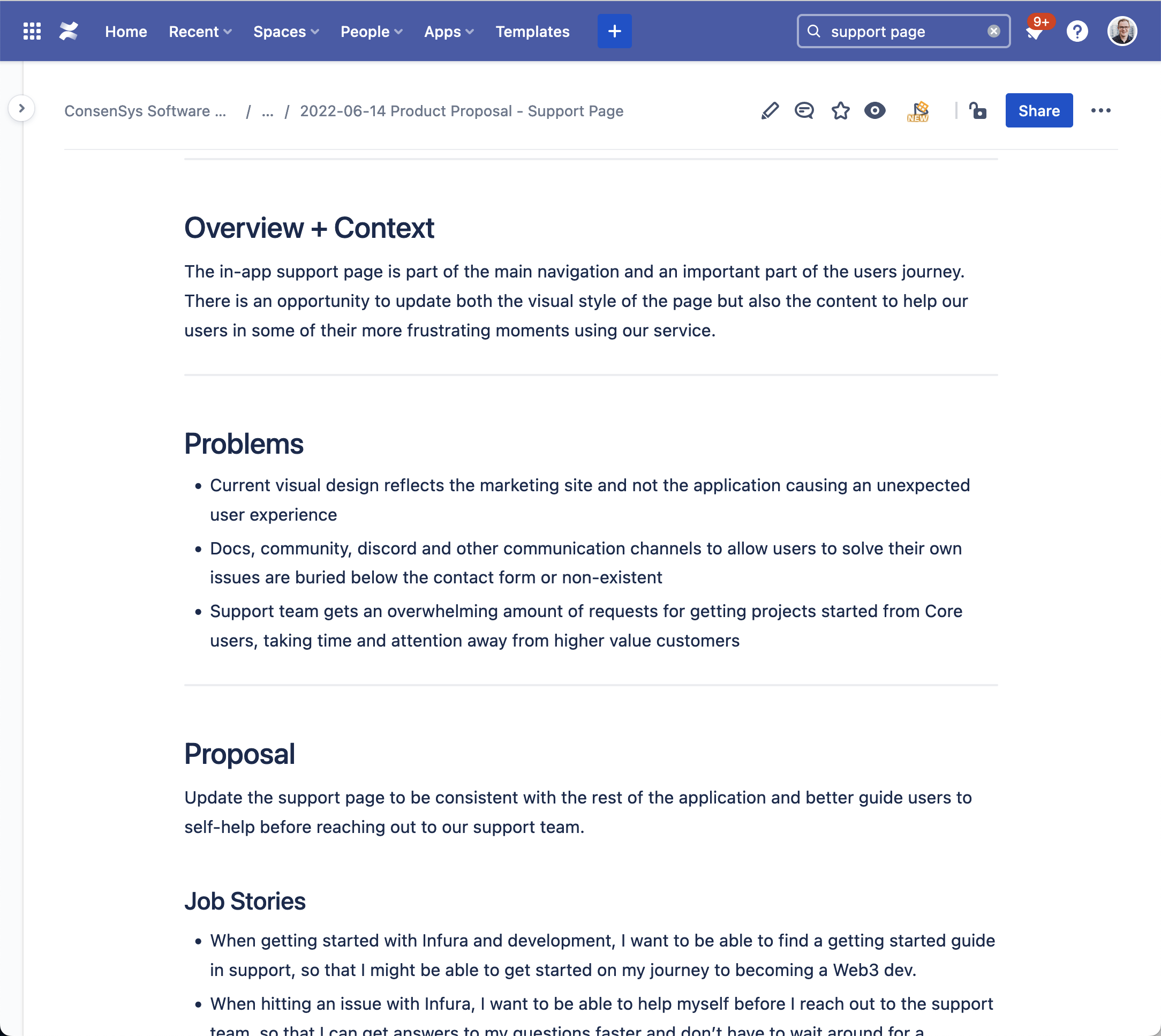 Screenshot of proposal in Confluence