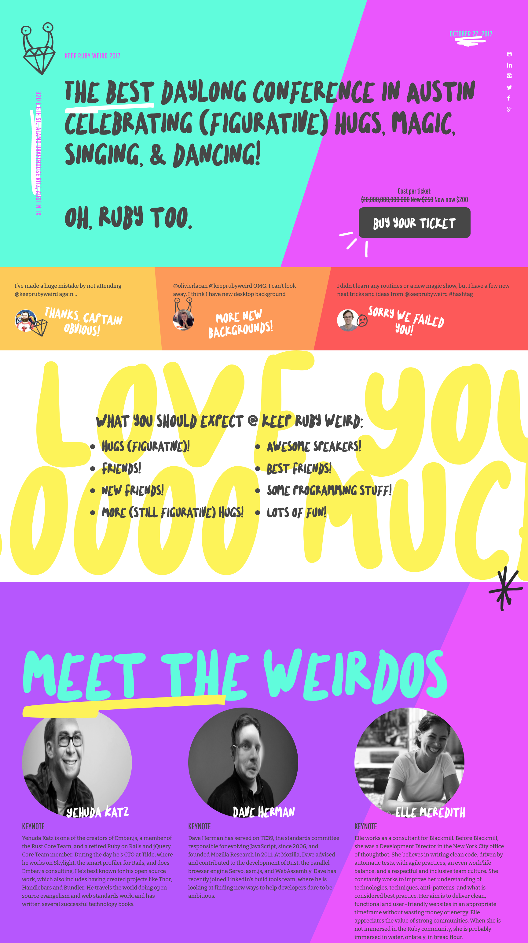 A screenshot of the hero section of the 2017 Keep Ruby Weird site
