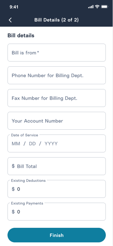Mobile screenshot of uploading a bill